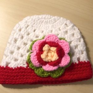 NWOT Handmade Crocheted Floral Baby Hat
